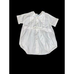 Vtg Pastels Brand Boys White & Blue Belted Bubble Romper 3/6 Months